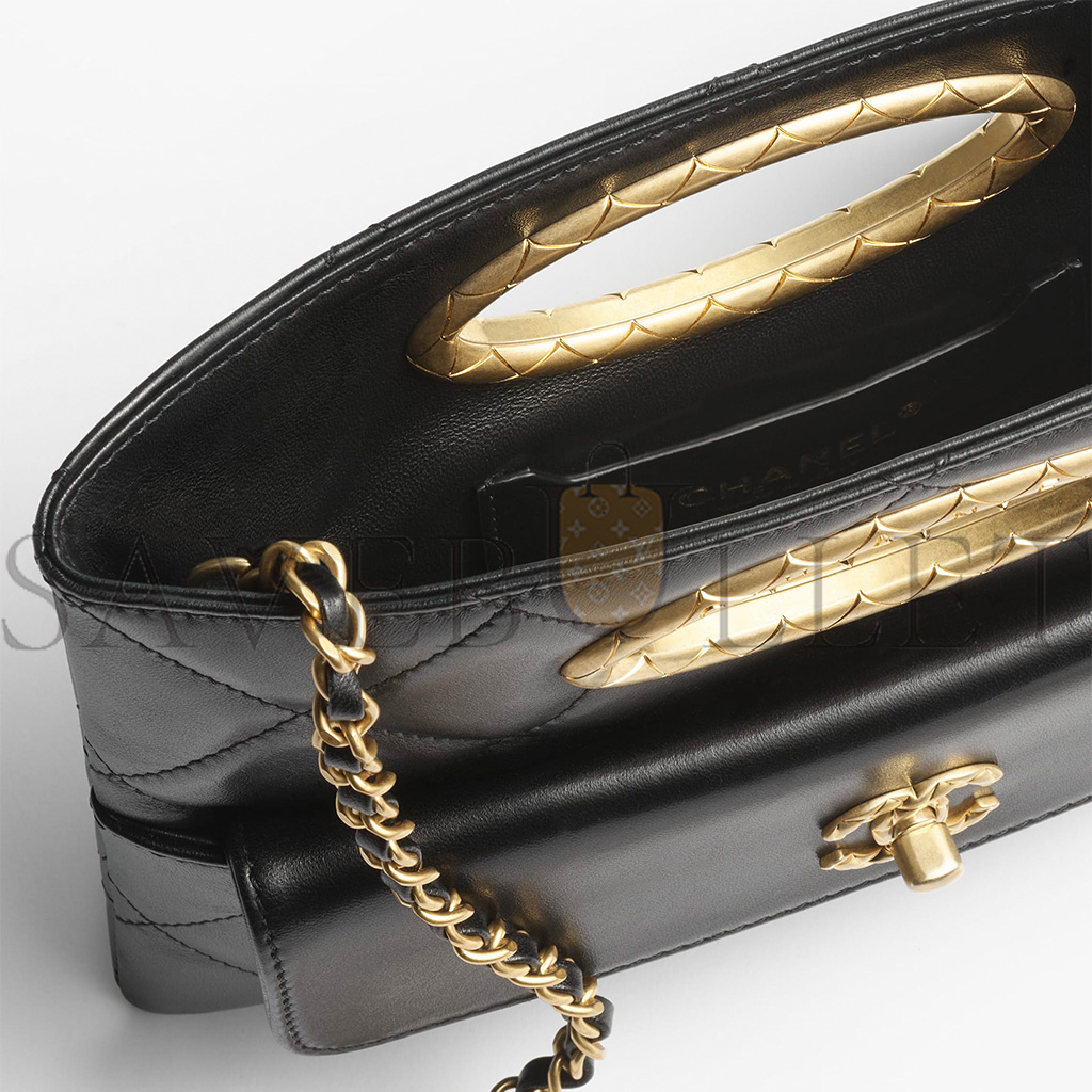 Ch*el clutch lambskin & gold-tone metalblack as5038 (25*19*3cm)